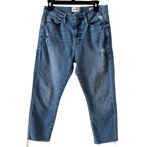 Frame Jeans Le Beau Crop Distressed Straight Raw Hem size 26 29X23